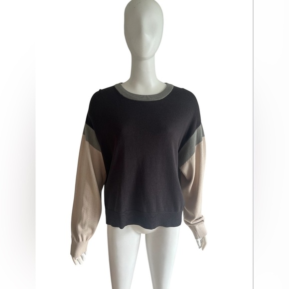 Monrow Colorblock Relaxed Sweater L Faded Black, Bone, Gunmetal Crew Neck - Picture 4 of 9